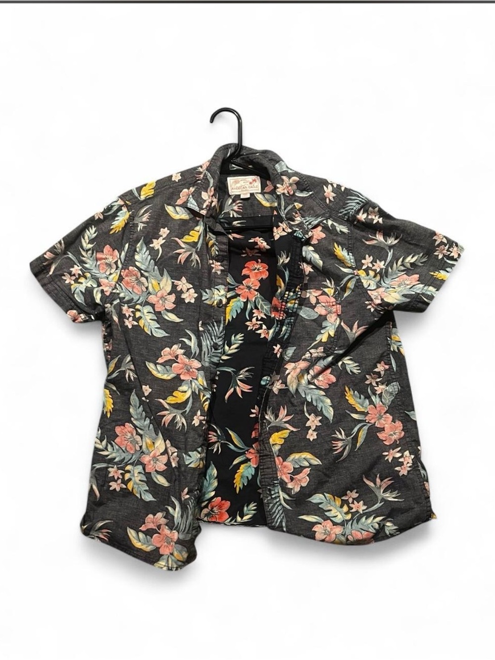 Men's Floral Short Sleeve Button-Up Shirt - Navy